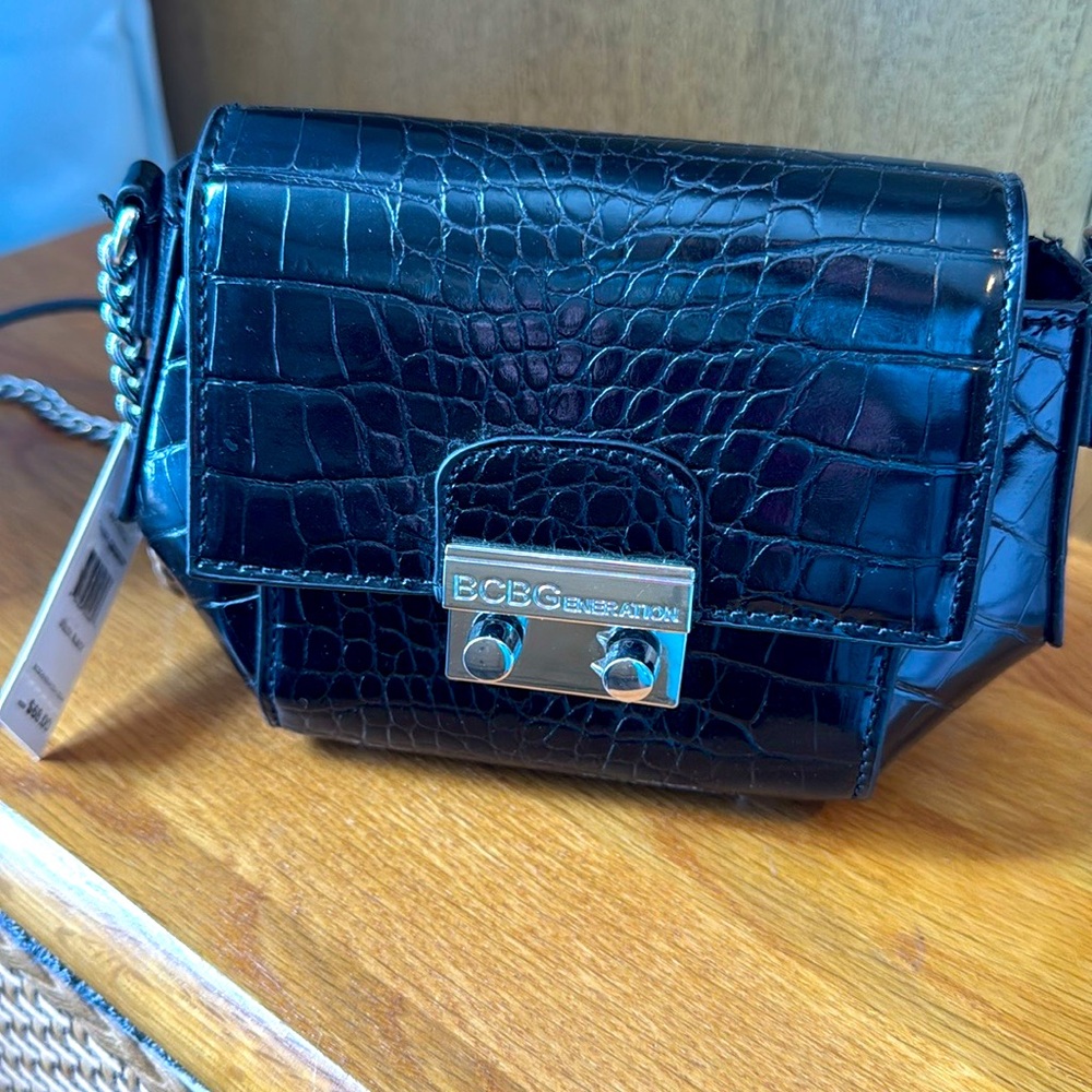 NWT BCBGeneration Shiloh Black Croc Embossed Faux Leather Mini Crossbody Purse